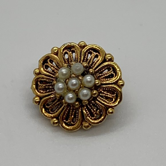Tacoa Vintage Gold Plated Dainty Pearl Brooch/Pin - Picture 2 of 8